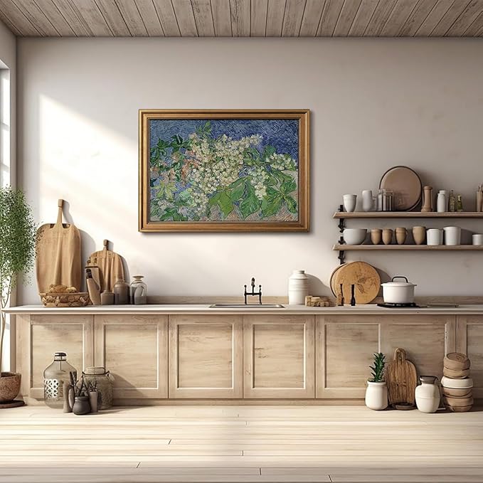 Gold Framed Wall Art Vintage Canvas Wall Art Van Gogh Chestnut Branches Artwork Prints Picture for Living Room Bedroom Farmhouse Bathroom Office Decor, 16x24