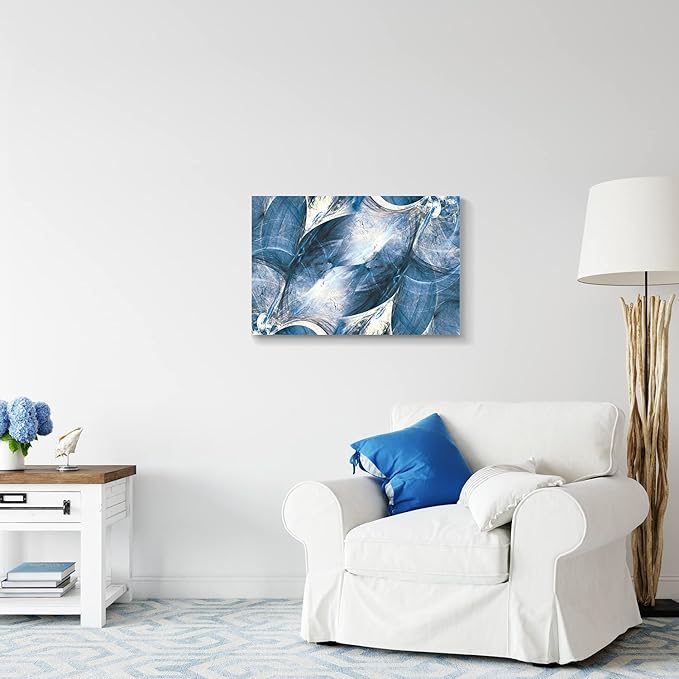 Wall Art Canvas Abstract Art Paintings Blue Circle Graffiti on White Background Modern Artwork Decor for Living Room Bedroom Kitchen 36x24in