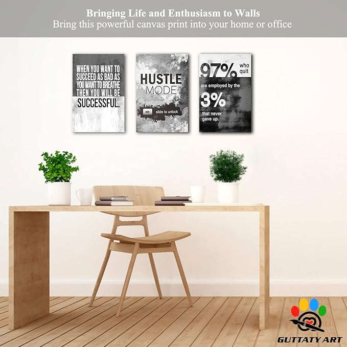 Office Wall Art-3 Panel Motivational Wall Art, Inspirational Quotes Canvas Art for Home Office, Entrepreneur Words Poster Frame 12'x18'x3Pcs