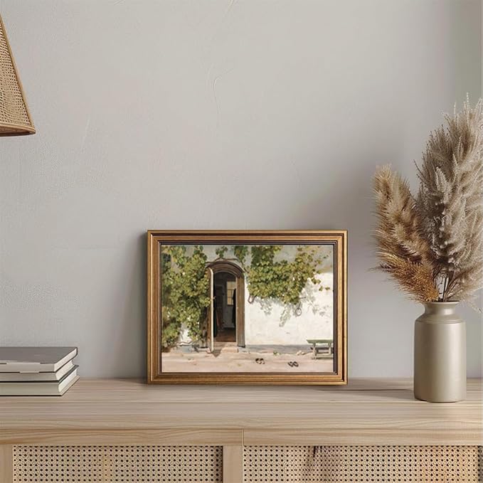 Gold Framed Wall Art Vintage Canvas Wall Art Lvy Climbing The Walls Opening Door Artwork Prints Picture for Living Room Bedroom Farmhouse Bathroom Office Decor, 12x16