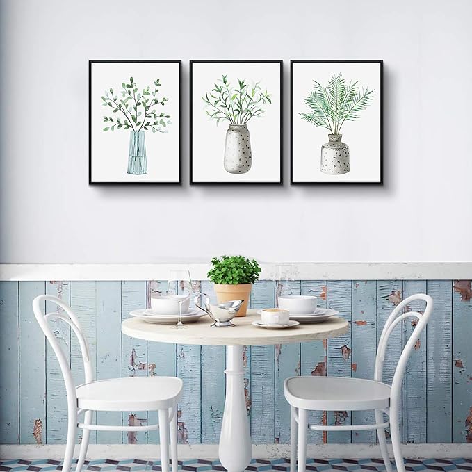 AHUASJART Large Size Wall Art For Living Room Black Framed Canvas Wall Decor For Bedroom Wall Painting For Kitchen Dining Room Modern Office Decoration Green Leaf Vase Wall Pictures Home Walls Art