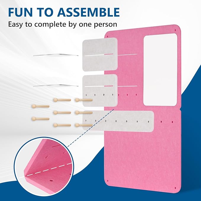 DOLLAR BOSS 3-in-1 Foldable Bulletin Board 16"x24" Vertical- Magnetic Whiteboard with Cork & Acrylic Shelves, Sound-Absorbing Felt for Home/Office/Dorm Includes Pins/Magnets (Pink)