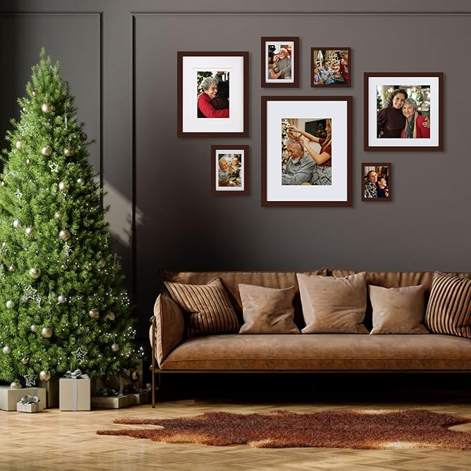 Egofine 8x10 Picture Frames Made of Solid Wood with Plexiglass, Display Pictures 4x6/5x7 with Mat or 8x10 Without Mat Set of 4 for Tabletop and Wall Mounting, Walnut Color