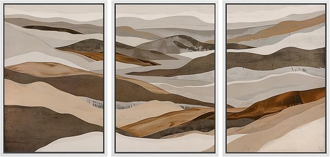 SIGNWIN Framed Canvas Print Wall Art Abstract Mountain Modern Minimalist Beige and Brown Layered Shape Nature Wilderness Modern Art Cool for Living Room, Bedroom, Office - 16"x24"x3 White
