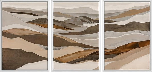 SIGNWIN Framed Canvas Print Wall Art Abstract Mountain Modern Minimalist Beige and Brown Layered Shape Nature Wilderness Modern Art Cool for Living Room, Bedroom, Office - 24"x36"x3 White