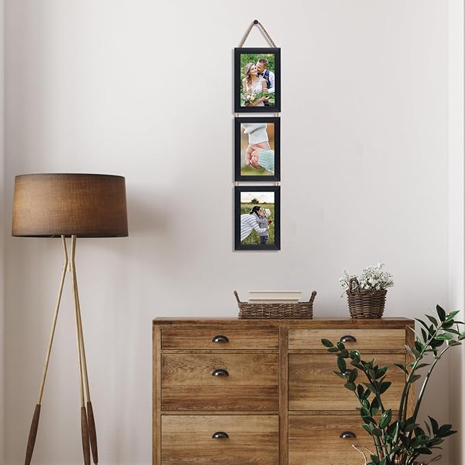 Lavezee 4x6 Collage Picture Frames Set, Black 6 Opening Hanging Vertical Frame Made to Display 4 by 6 Inch Photo Print for Wall Decor, Multiple 4x6 frames for Wedding Birthday Thanksgiving Mother's Day