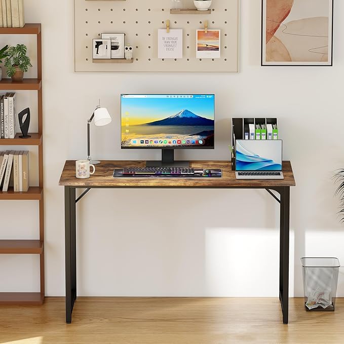 PayLessHere | 47 Inch Computer Desk | Vintage | Office Desk with Metal Frame, Adjustable Feet | Water-Resistant, Scratchproof Surface | Sturdy Writing Table for Home Office or Study | Pack of 1