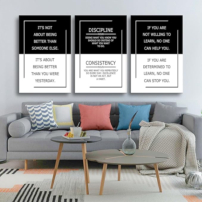 Motivational Poster for Office Decor 3 Piece Practice Success Quote Inspirational Wall Art Canvas Prints Artwork for Modern Home Living Room Painting Pictures Stretched and Framed[72''Wx 36''H]