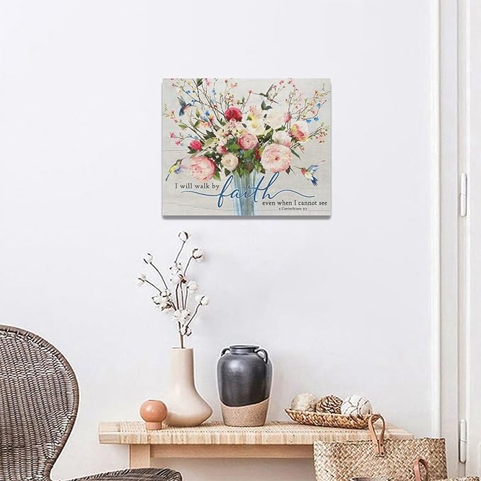 Christian Wall Art Bible Verses Pictures Wall Decor Rustic Floral Canvas Country Flower Print Painting Modern Home Artwork for Bathroom Bedroom Living Room Office Framed 20"x16"
