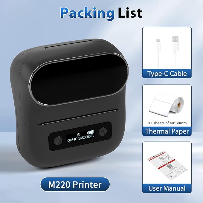M220 Wireless Label Maker Portable Address Printer for 0.78 to 3.14 Inch Labels, for Home Office and Small Business Organization, Compatible with iPhone Android and PC, with 40x30mm Label
