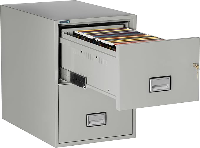 31 inch 2-Drawer Vertical Fireproof File Cabinet – Legal and Letter Size Filing – Key Lock – Water Resistant Seal – Fire and Impact Rated – Light Gray Finish – Model LGL2W31LG