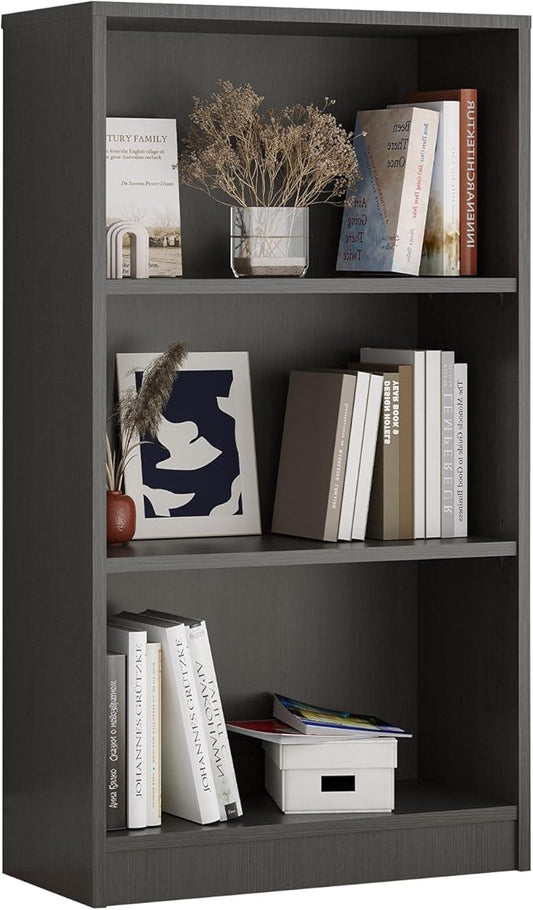 Bookcase Adjustable Storage Shelves,44.1-Inch Bookshelf,3-Tier Modern Wood Bookcase for Bedroom, Office, Living Room & Library(Grey)