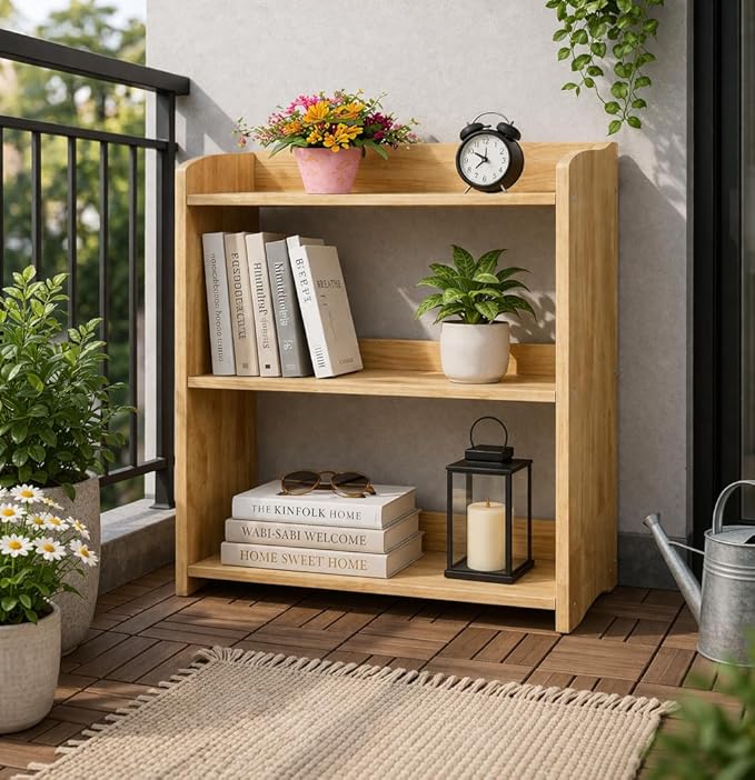 Bookcase by Natural Wood, Wooden 3 Tier Bookshelf, Small Wood Bookcase Storage Shelf, Open Shelf Organizer for Bedroom, Living Room and Office.