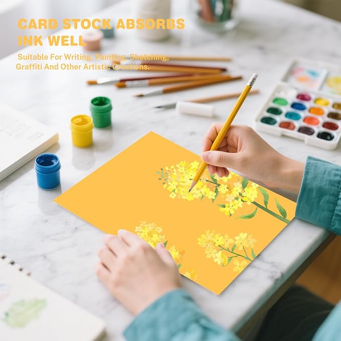 Yellow Cardstock 8.5 X 11, 80 Sheets Card Stock, 75lb/ 200gsm Copy Paper, Cardstock Printer Paper For Art, Drawing, Invitations, DIY Cards, Watercolor, Craft, Construction, School & Office Supplies