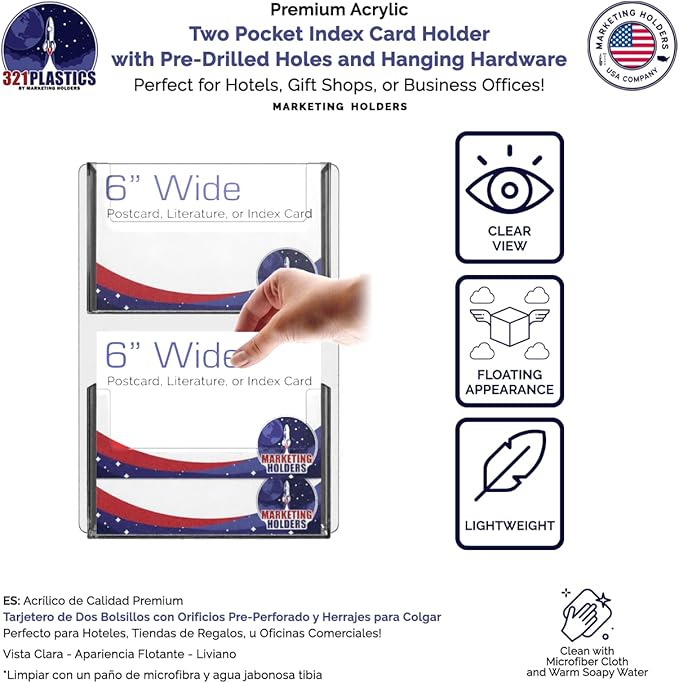 Marketing Holders Postcard Holder Clear Acrylic 2 Pocket Vertical Hanging Display With Hardware Greeting Card Rack Sorting Organizer Index Card Bin Schools Universities Distribution Souvenir