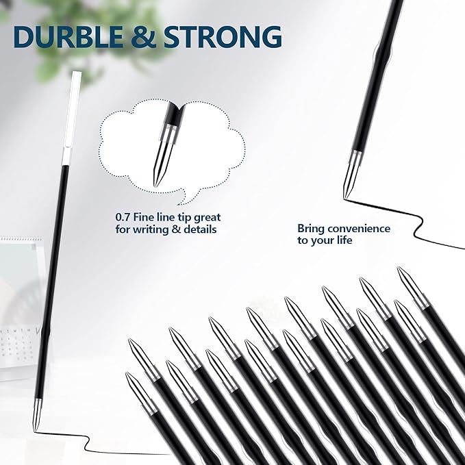 Dianelhall 24 Pieces Gel Ink Refill Fits Retractable Pens Refill Replacement, Medium Tip Point 0.7 mm, Black Ink, 115 mm Long(Black)