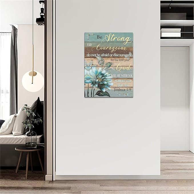 yerretin Christian Wall Art Bible Verse Floral Pictures Wall Decor Religious Scripture Teal Flower Canvas Painting Home Decoration Artwork for Bathroom Bedroom Living Room Office Framed 12"x16"
