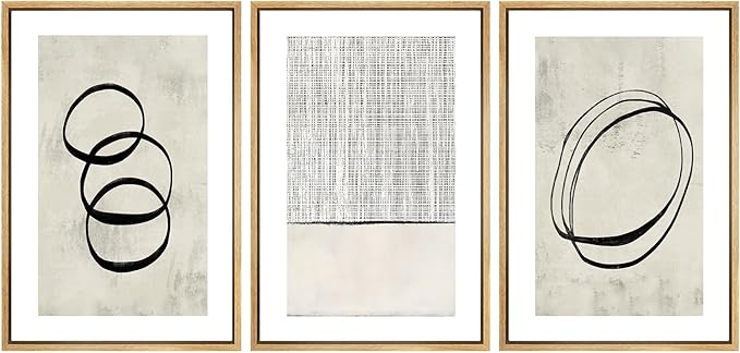 SIGNWIN Framed Canvas Print Wall Art Set Geometric Ring Grid Landscape Graffiti & Street Art Abstract Cozy Neutral Modern Art Decorative Nordic for Living Room, Bedroom, Office - 16"x24"x3 Natural