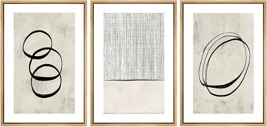 SIGNWIN Framed Canvas Print Wall Art Set Geometric Ring Grid Landscape Graffiti & Street Art Abstract Cozy Neutral Modern Art Decorative Nordic for Living Room, Bedroom, Office - 16"x24"x3 Natural