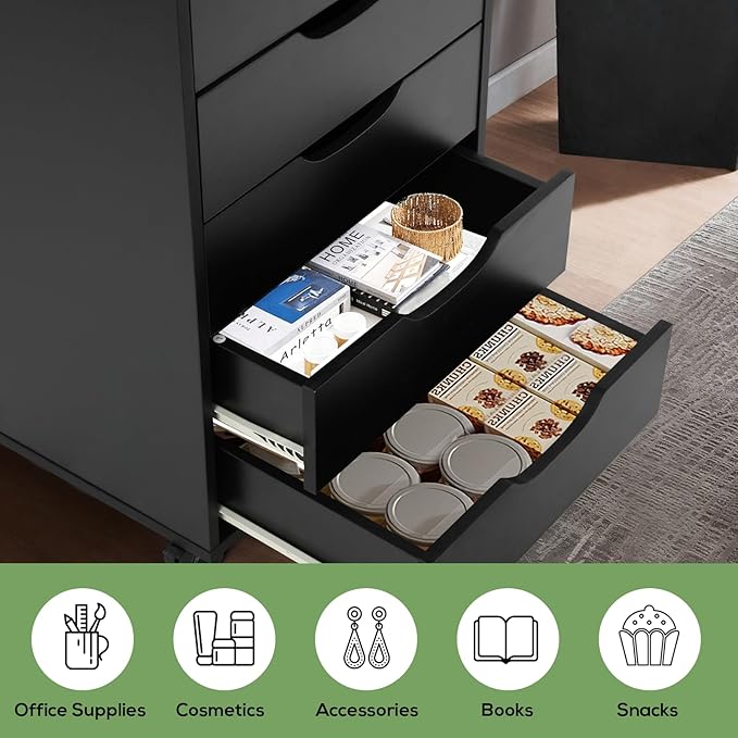 TUSY Vertical File cabinets with Caster Wheels for Home Office, Black