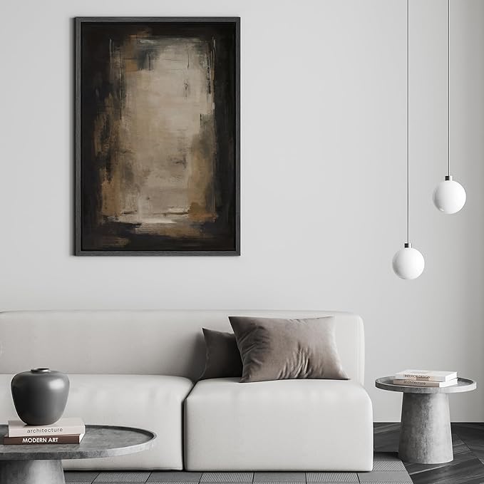 SIGNFORD Framed Canvas Print Wall Art Neutral Serenity Abstract Soft Beige and Cream Brushstroke Illustrations Modern Art Decorative Relax/Zen for Living Room, Bedroom, Office - 24"x36" Black
