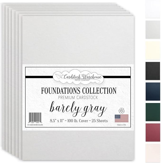 Cardstock Warehouse Foundations 100% Recycled Barely Gray Greige Cardstock Paper - 25 Sheets, 8.5 x 11" - 100 Lb/270 GSM Premium Gray Card Stock for Card Making, Laser, Inkjet Printing & DIY Projects