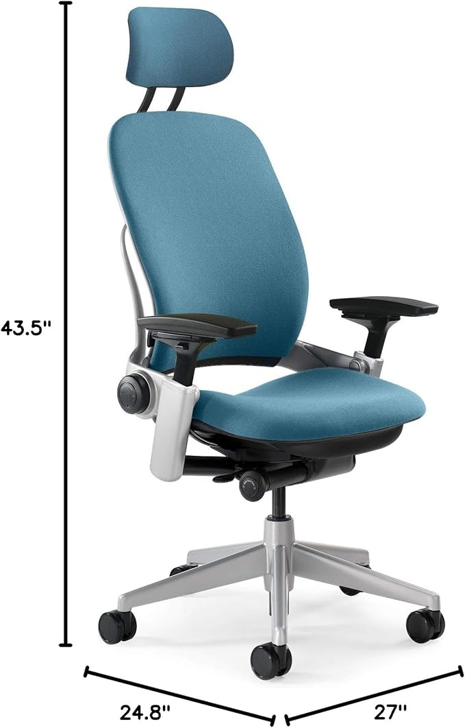 Steelcase Leap Task Chair: Platinum Base - 4D Adjustable Arms - Headrest - Hard Floor Casters