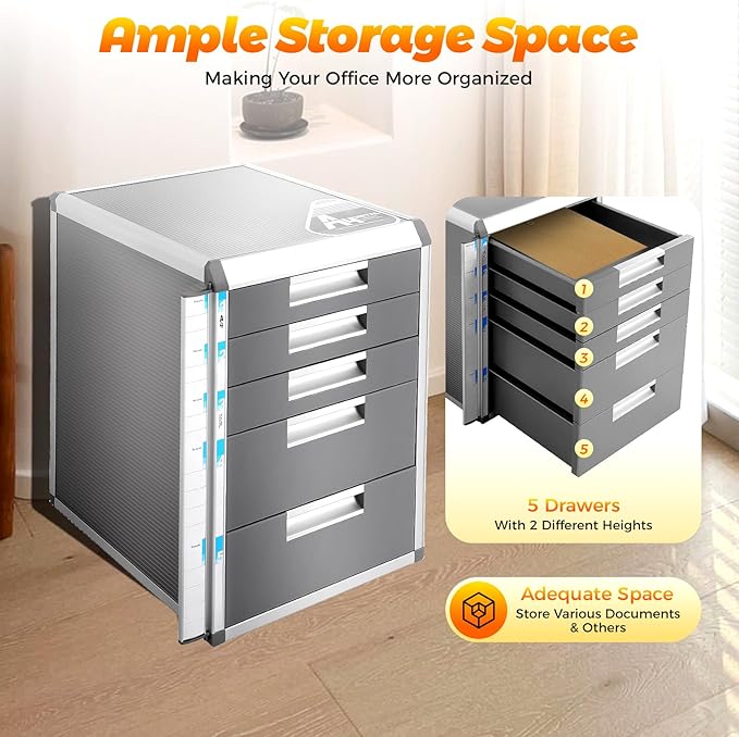 DONSU Desk Drawer Organizers,Storage File Boxes Desktop Office File Cabinet Storage Filing Cabinet w/Label Lock,Portable Home Office Filing Cabinet (5 Drawers)