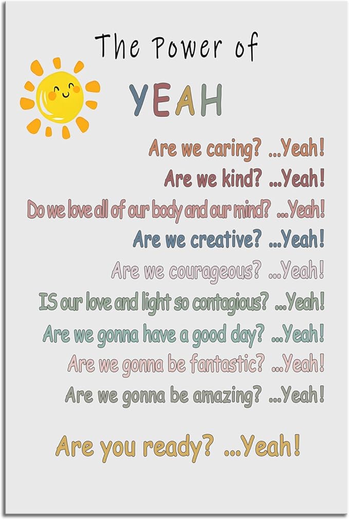 WYJDFART “The Power of Yeah” Motivational Poster Positive Psychological Suggestion Inspirational Wall Decor for Home Bedroom School Psychotherapy Room Framed Ready to Hang [24" W X 36" H]