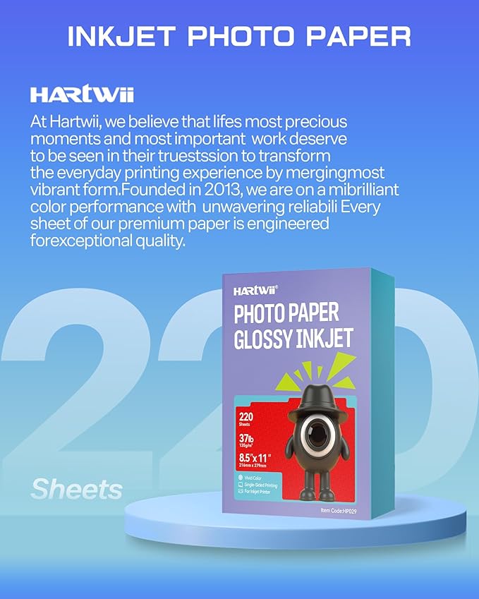 220 Sheets Thin Glossy Photo Paper 8.5x11 Inches 37lbs 135Gsm for Inkjet Printers with Dye Ink Ideal for Brochure Paper, Flyers Paper Custom Chip Bag Party Favors