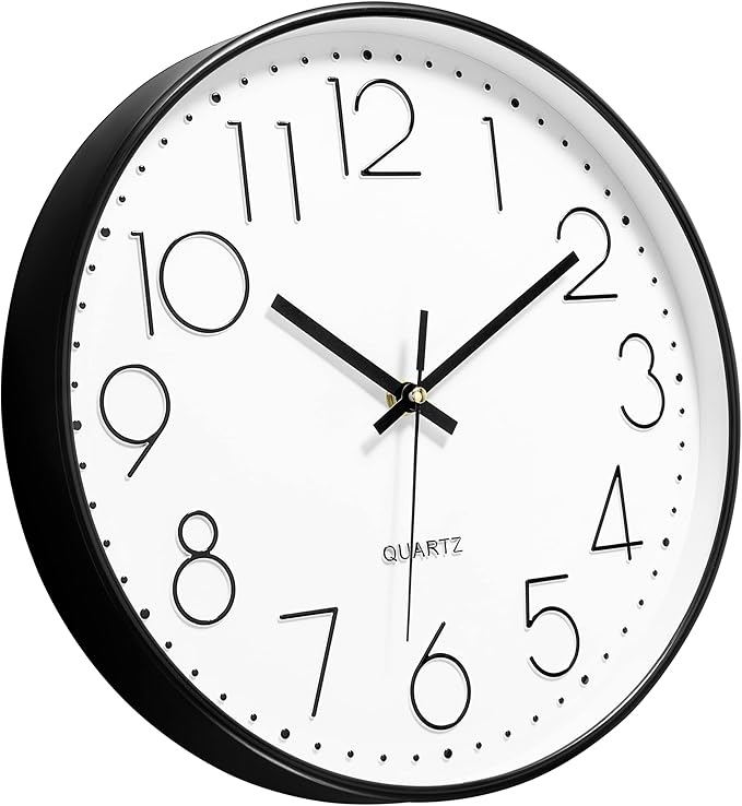 Foxtop 14 Inch Black Wall Clock Large Silent Non-Ticking Battery Operated Round Quartz Modern Wall Clocks Decorative for Living Room Bedroom Home Office