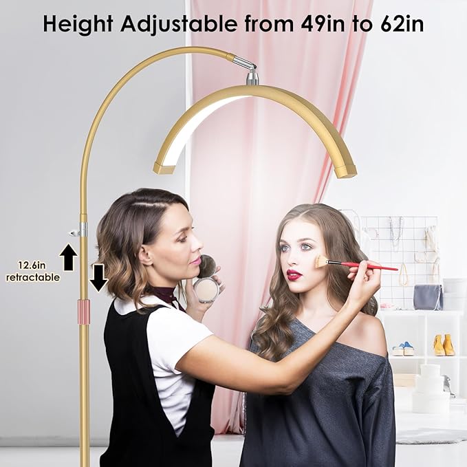Lash Light, Flexible Half Moon Light with Phone Holder for Eyelash Nail Art Tattoos Skincare, 5 Color Temperatures & Brightness Setting LED Floor Lamp, Height Adjustable Esthetician Lamp