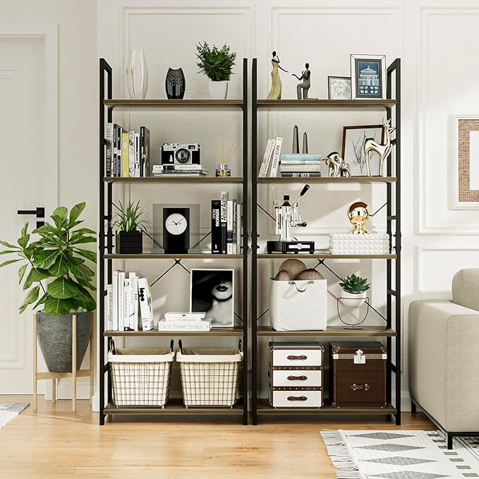 NUMENN 5 Tier Bookshelf, Tall Bookcase Shelf Storage Organizer, Modern Book Shelf for Bedroom, Living Room and Home Office, Dark Walnut