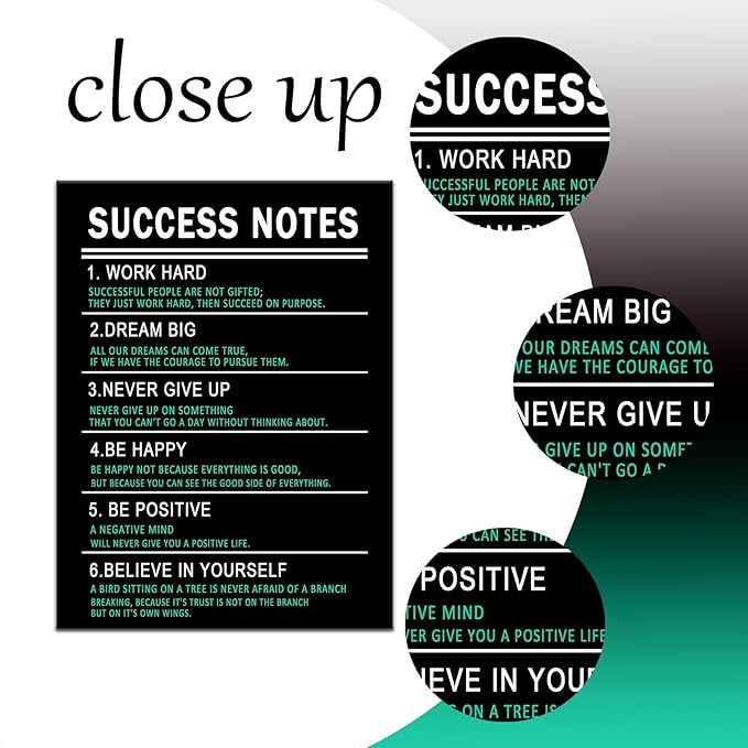 Office Wall Decor Inspirational Success Notes Entrepreneur Quotes Positive Poster Print Motivational Canvas Painting Picture Artwork For Home Living Room School Framed Ready to Hang [24''Wx36''H]