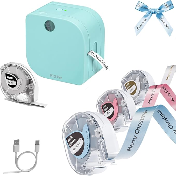 Phomemo P12 PRO Label Maker Machine with 4 Ribbon Lable Tape, Rechargeable Label Makers Ribbon Printer Machine or Home, Office, Organizing, Kitchen