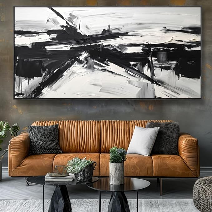 Wall Art Abstract Canvas Painting Black and White Modern Artwork for Living Room Bedroom Dining Room Home Office Decor 20"x40" with Framed