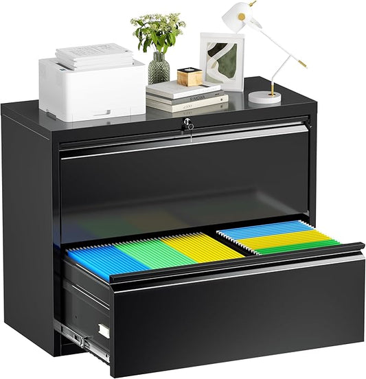 Oakcloud 2 Drawer File Cabinet for Home Office, Filing Cabinet with Lock, Metal Vertical File Storage Cabinet for A4/F4/Letter/Legal Size, Easy Assemble (28“-Black)