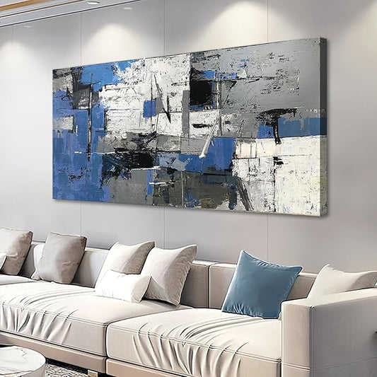 Blue Abstract Wall Art - Large Canvas Wall Art in Navy Blue and Black, Modern Gray Artwork for Living Room, Bedroom, and Office Decorations for Work - Modern Textured Wall Decor and Pictures 29" x 58"