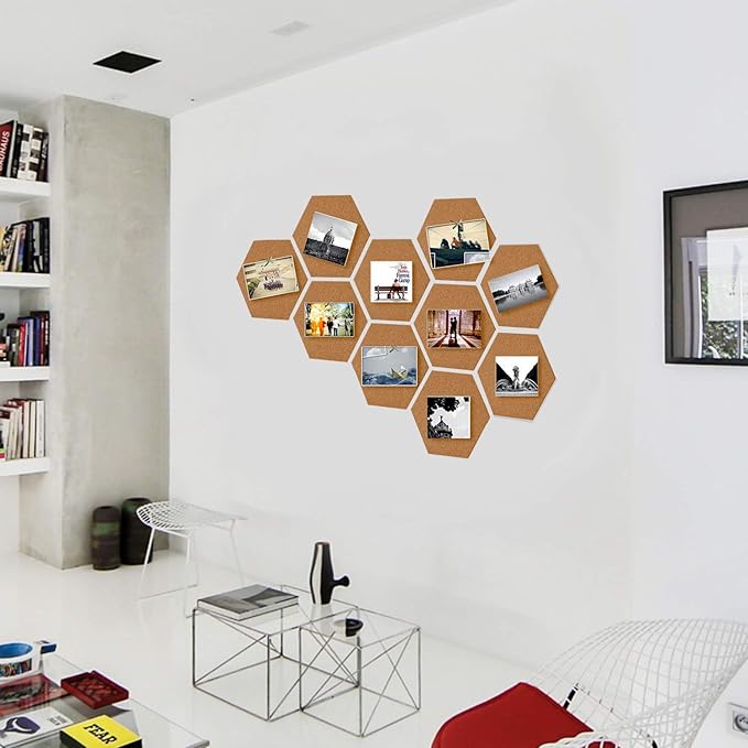 HBlife 10 Pack Self-Adhesive Cork Board Tiles Mini Wall Bulletin Board with 50 Multi-Color Push Pins