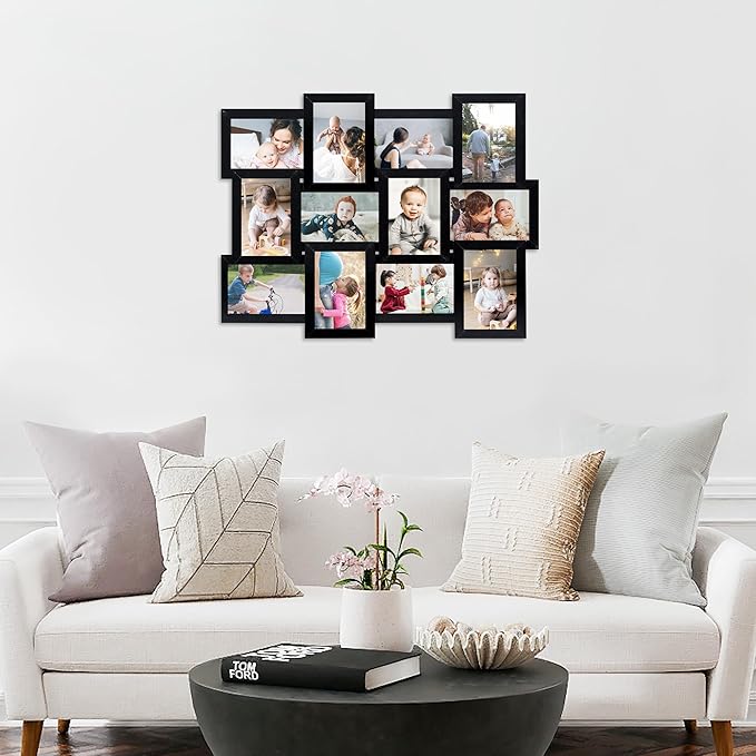 HELLO LAURA Collage Picture Frames for Wall 12 Openings - Black Photo Frames Display Multiple Photos for Wall Hanging Photo Frame Christmas Gifts for Family Friends Lover