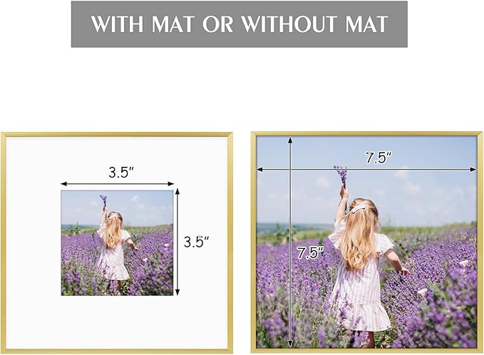 Golden State Art, Gallery Wall Frame Set of 6 - Gold 8x8 Aluminum Photo Frames with Mat for 4x4 Pictures - 8 x 8 inch Metal Frame with Real Glass Cover - Elegant Home or Office Decor