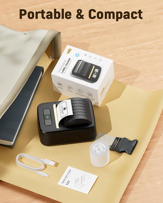 Label Maker Machine with Tape, Bluetooth Thermal Label Printer for Small Business, Address, Barcode, Logo, Clothing, Label Makers for Office Home School