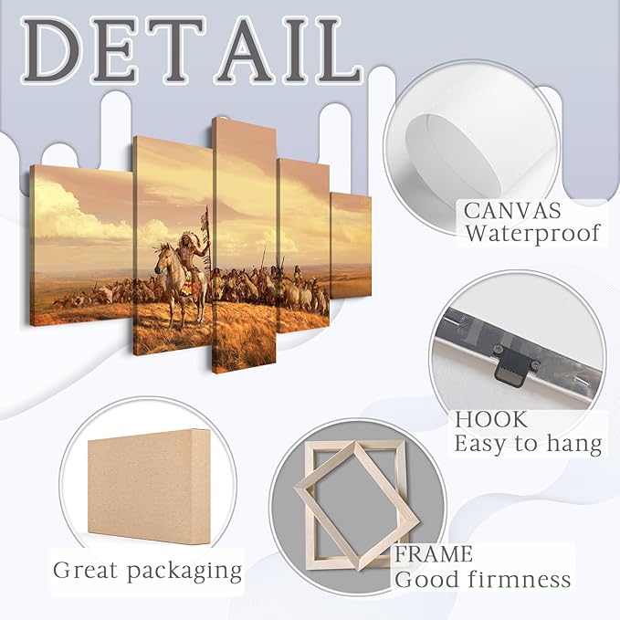 5 Pieces Native American Wall Art - Chiefs Indian Decor Posters for Bedroom (70''W x 40''H)