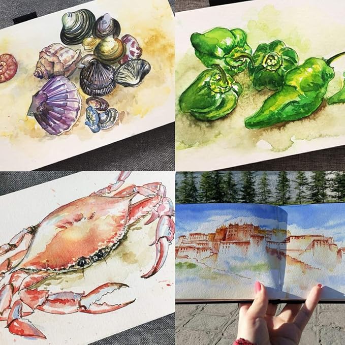 5" x 8" 220gsm Watercolor Journal Hardbound 80pgs（40 Sheets Front Back 2 Textures） Travel Size for Calligrapher Colored Pencil Watercolor Sketch Doodles Book Handmade Cloth Cover Notebook Rich Bless