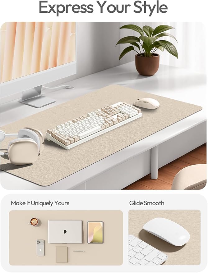YSAGi Leather Desk Protector, Office Mat, Large Mouse Mat, Non-Slip PU Leather Blotter, Laptop Desk, Waterproof Writing Pad for Office and Home (Eggshell, 35.4" x 17")