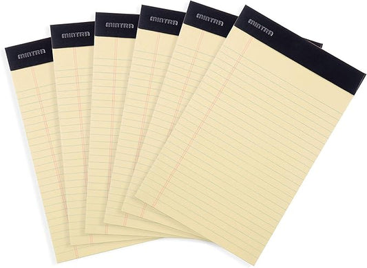 Mintra Office Canary Legal Pads - With Micro-perforated sheets, Smooth-lined paper, Ideal for Office Tasks, Assignments or Notes, Meetings, and Journaling, 6 pack Narrow Ruled, Basic Pad, 5"x8"