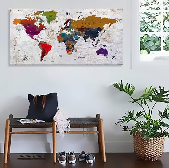 ZEYDRT Canvas Wall Art world map Wall Art for Office Living Room Home Decorations artwork Canvas Art Wall Decor map of the world Wall Decoration Vintage Office for Home Bedroom Decoration20 x40 …