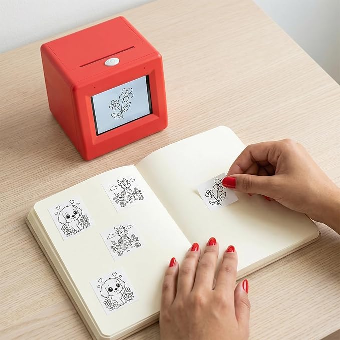 Keyrose Smart Ai Voice Sticker Printer Box, Mini Thermal Label Printer with Display, Portable Ai Magic Voice-Control Label Maker, 5 Rolls Paper for Home, Office