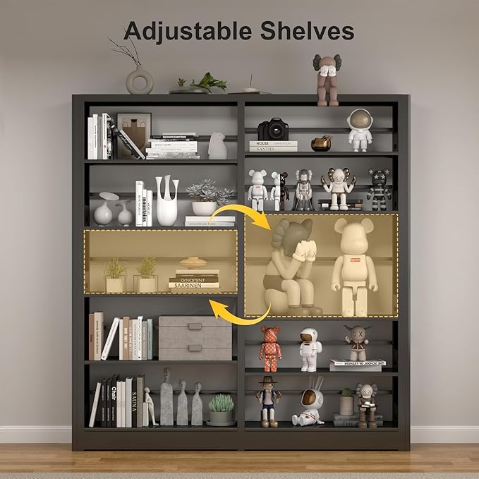 5-Tier Industrial Bookshelf, White Bookcases and Bookshelves,Tall Metal Book Shelf Storage Organizer,Freestanding Bookshelf for Living Room,Home Office (Black, Shelf-4)
