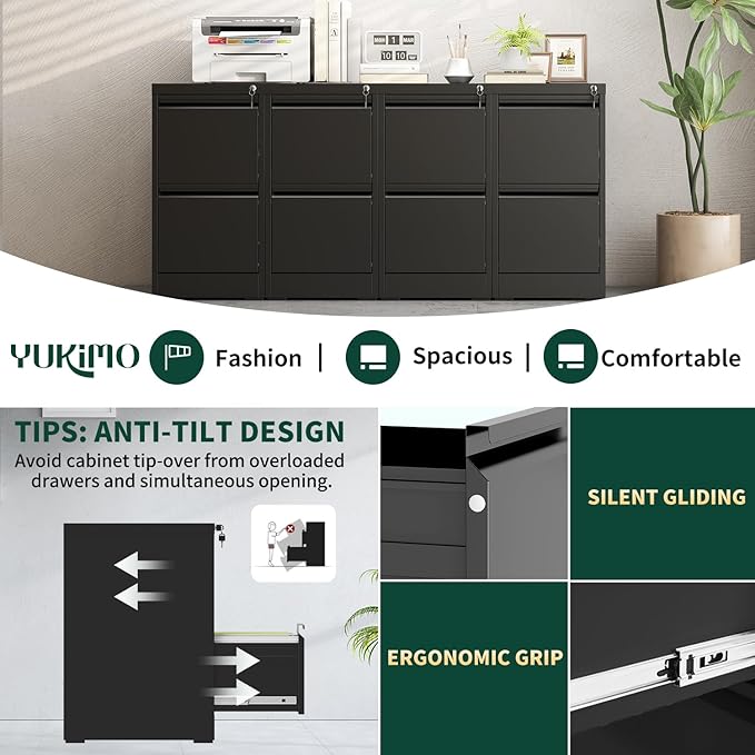 2 Drawer File Cabinet with Lock, Vertical File Cabinet with Lock, Locking File Cabinet Hanging Files for A4/ Legal/Letter, Require Assembly, White